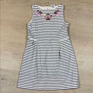Crewcuts Navy & White Striped Dress Colorful Gem Embellishments Girl’s 5